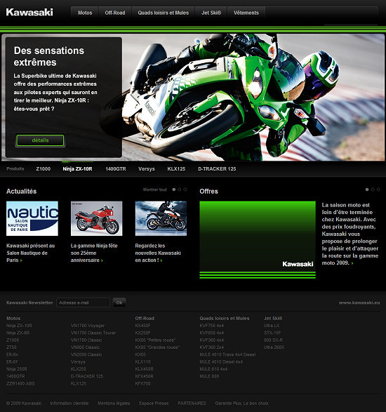 Mise à jour 2010 du site Kawasaki.