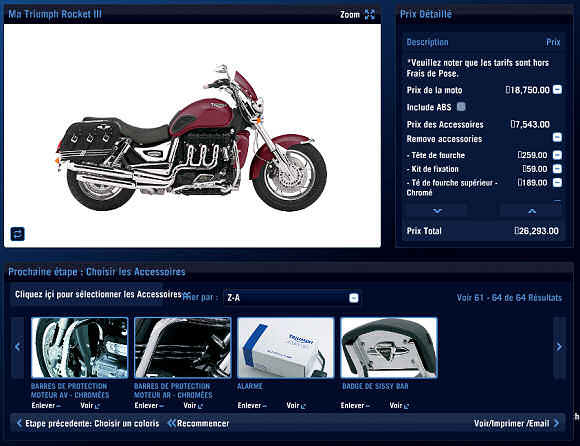 Choisissez et customisez votre Triumph en live sur le web. Génial !