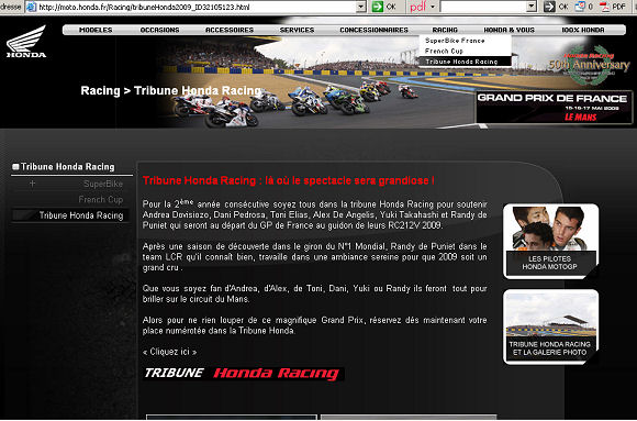 Opération TRIBUNE HONDA RACING pour profiter du GP de France.
