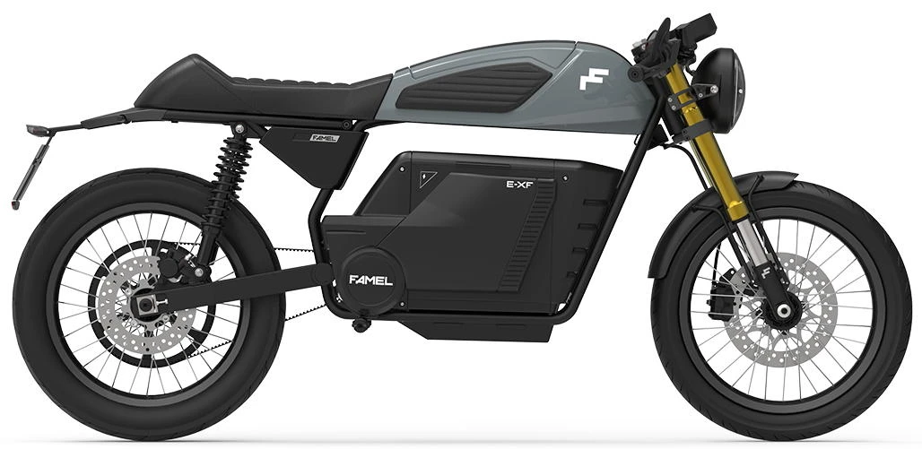 Photo de profil de la E-XF Café Racer 2026 en couleur gris