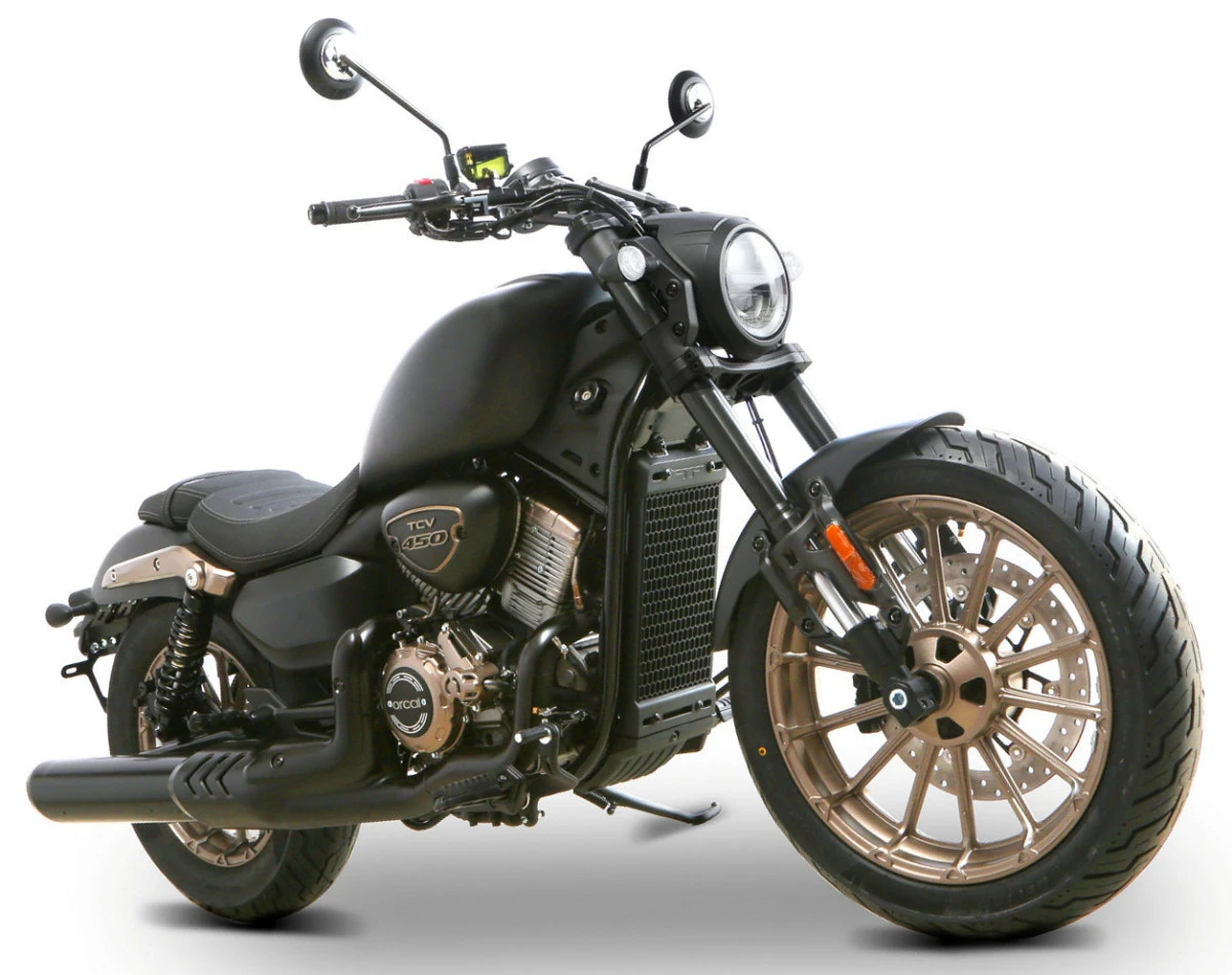A black Orcal TVC 450 motorcycle.