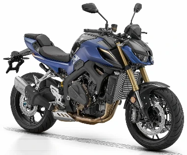 Une moto QJ Motor SRK 800 bleue