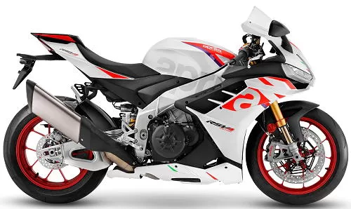 Foto de perfil del RSV4 1100 Factory Limited Edition USA 2023 en color blanco.