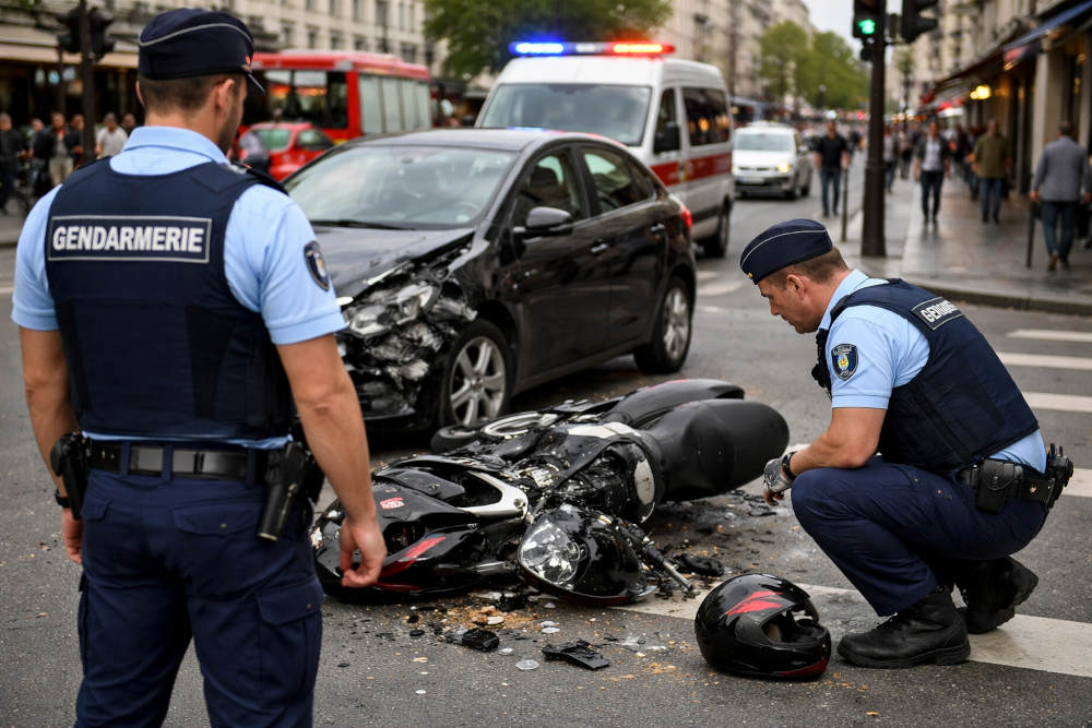 Accident de moto impliquant une voiture avec deux gendarmes