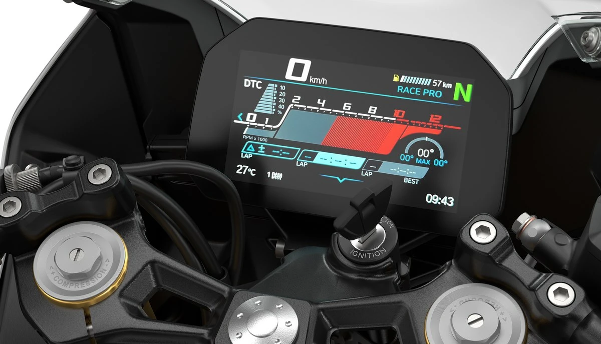Le tableau de bord de la BMW F 450 RR.