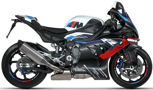 Foto de perfil del M 1000 RR 2023 en color blanco / negro.