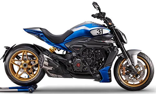 Foto de perfil del 1160 XDiavel V4 Collezione 100 2026 en color azul.