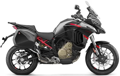 Foto de perfil del Multistrada V4 S 1160 Grand Tour 2024 en color gris / negro.