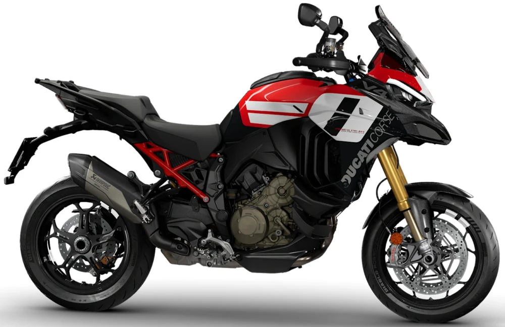 Foto de perfil del Multistrada V4 Pikes Peak 1160 2027 en color rojo / negro.