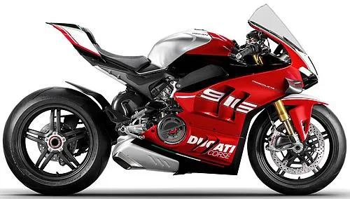 Foto de perfil del 1100 Panigale V4 SP2 30° Anniversario 916 2024 en color rojo.