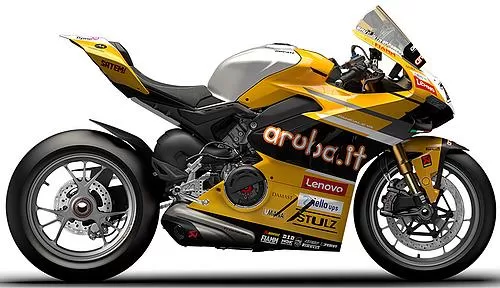 Foto de perfil del 1100 Panigale V4 S Bautista World Champion Replica 2024 en color amarillo.