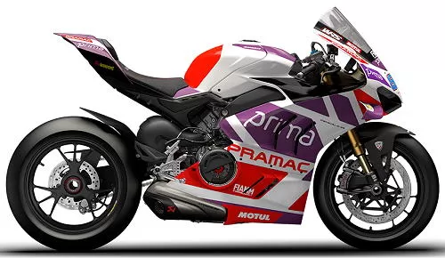 Foto de perfil del 1100 Panigale V4 S Martín Racing Replica 2024 en color violeta.