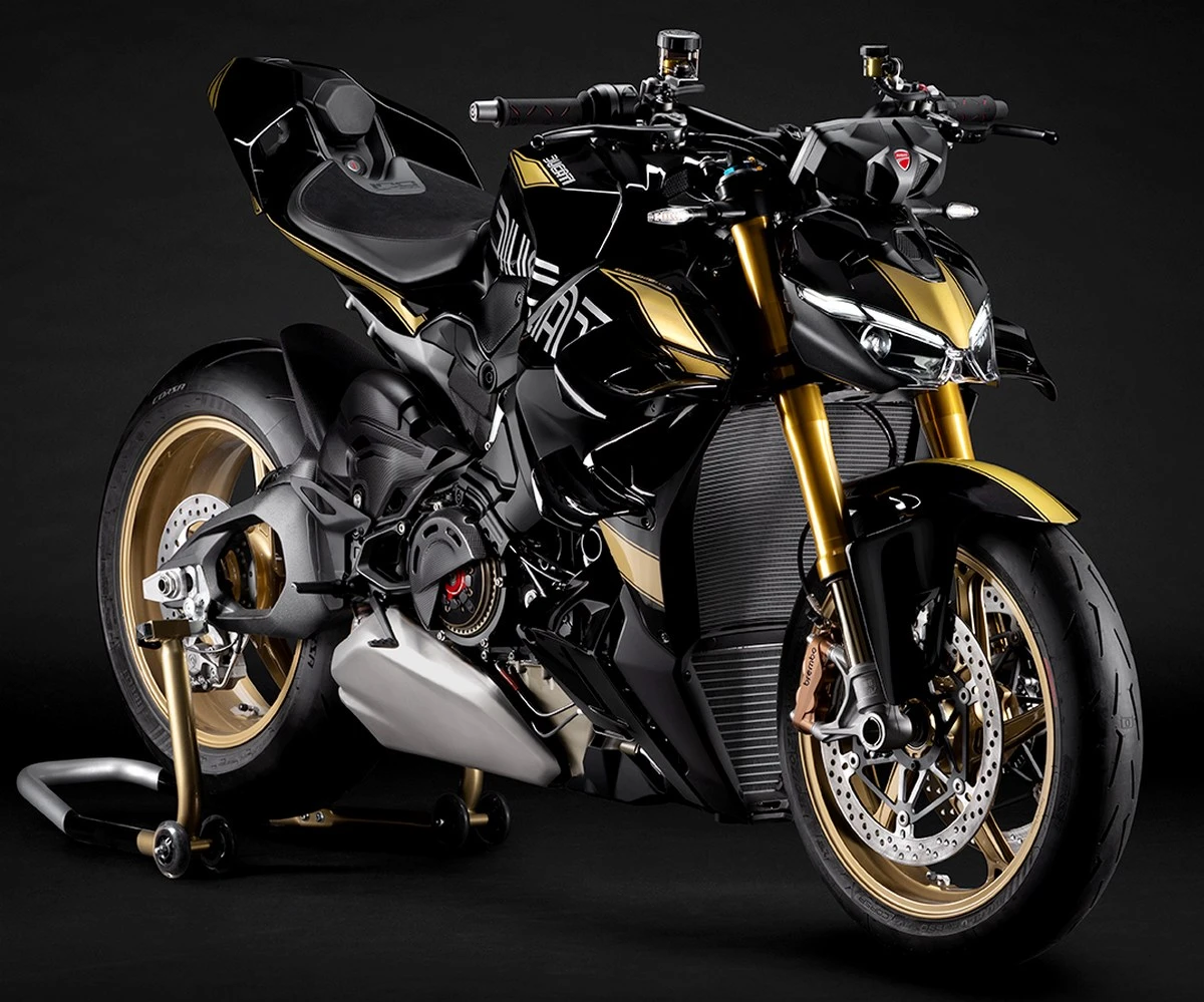 A Ducati 1100 Streetfighter V4 S 100th Anniversary Edition motorcycle