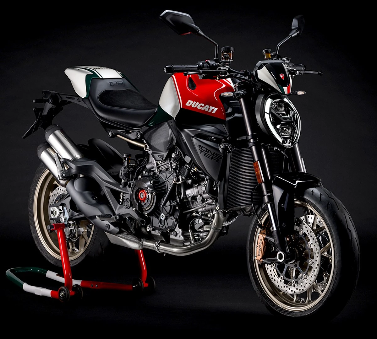 A Ducati Monster 100th Anniversary Edition motorcycle