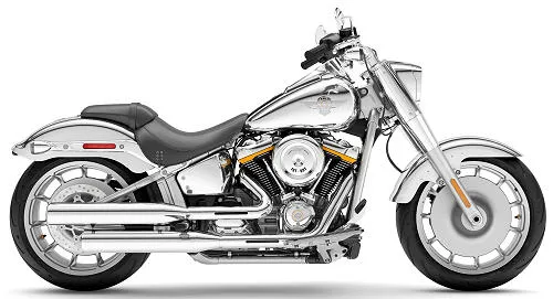 Foto de perfil del 1920 Softail Fat Boy Gray Ghost  FLSTFI 2025 en color gris.