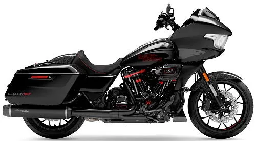 Foto de perfil del CVO 1980 Road Glide ST  FLTRXSTSE 2024 en color negro.