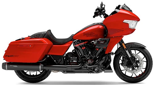 Foto de perfil del CVO 1980 Road Glide ST  FLTRXSTSE 2025 en color rojo.
