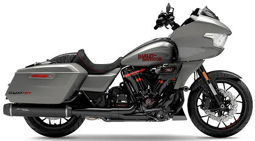 Foto de perfil del CVO 1980 Road Glide ST  FLTRXSTSE 2025 en color gris.