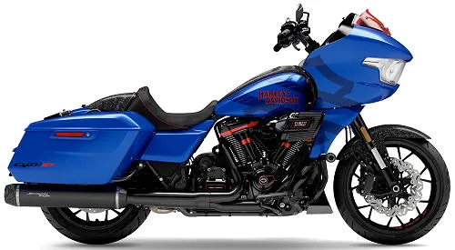 Foto de perfil del CVO 1980 Road Glide ST  FLTRXSTSE 2026 en color azul.