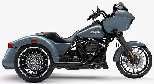 Foto de perfil del 1870 Road Glide 3  FLTRT 2024 en color azul.