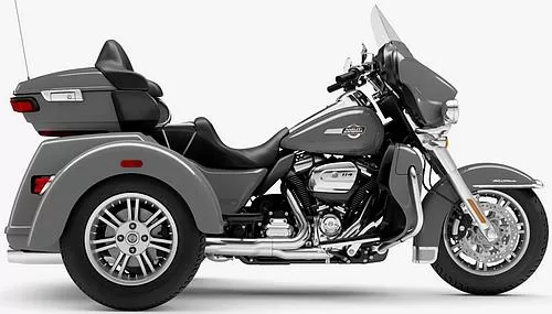 Foto de perfil del 1870 Tri Glide Ultra FLHTCUTG 2024 en color gris.