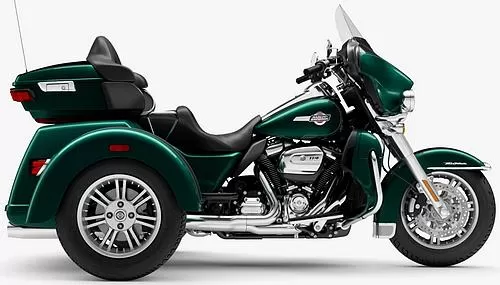 Foto de perfil del 1870 Tri Glide Ultra FLHTCUTG 2024 en color verde.