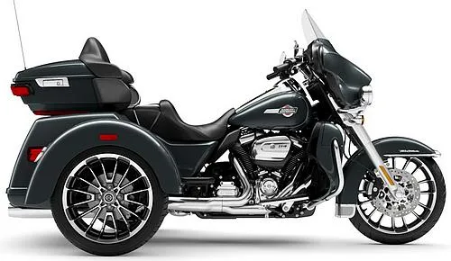 Foto de perfil del 1870 Tri Glide Ultra FLHTCUTG 2025 en color verde.