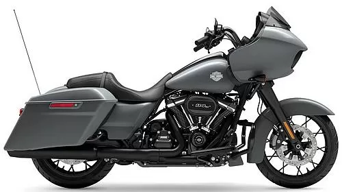 Foto de perfil del 1870 Road Glide Special FLTRXS 2023 en color gris.