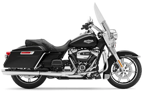 Foto de perfil del 1745 Road King FLHR 2020 en color negro.