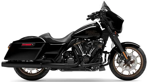 Foto de perfil del 1920 Street Glide ST  FLHXST 2023 en color negro.