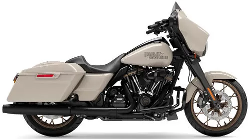 Foto de perfil del 1920 Street Glide ST  FLHXST 2023 en color blanco.
