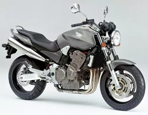 Foto de perfil del CBF 900 HORNET 2002 en color gris.