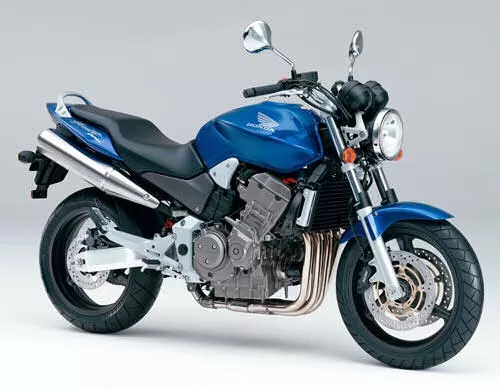 Foto de perfil del CBF 900 HORNET 2003 en color azul.