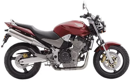 Foto de perfil del CBF 900 HORNET 2005 en color rojo.