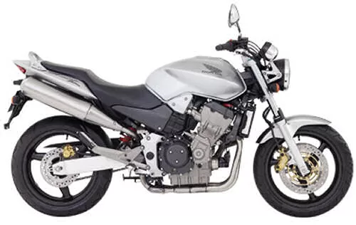 Foto de perfil del CBF 900 HORNET 2005 en color gris.