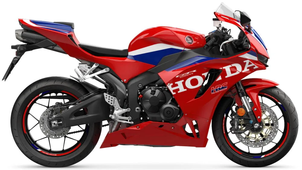 Photo de profil de la CBR 600 RR 2027 en couleur bleu / blanc / rouge