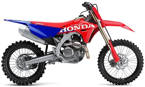 Foto de perfil del CRF 450 R 2027 en color rojo / azul.