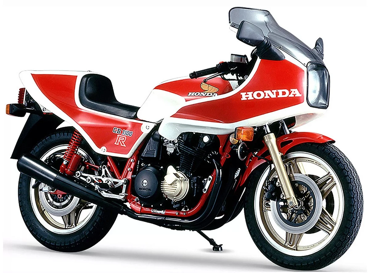 a red and white Honda CB 1100 R SC05 motorcycle
