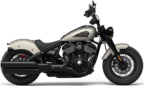 Foto de perfil del 1890 Chief Bobber Dark Horse 2023 en color blanco.