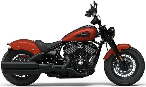 Foto de perfil del 1890 Chief Bobber Dark Horse 2023 en color rojo.