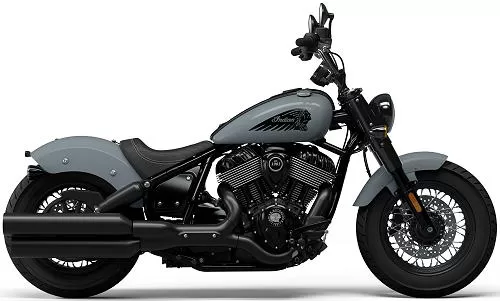 Foto de perfil del 1890 Chief Bobber Dark Horse 2024 en color gris.
