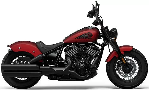 Foto de perfil del 1890 Chief Bobber Dark Horse 2025 en color rojo.