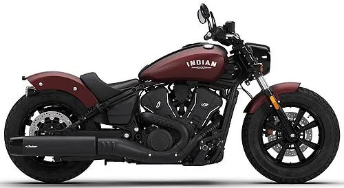 Foto de perfil del 1250 Scout Bobber 2026 en color burdeos.