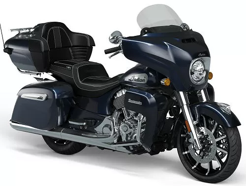 Foto de perfil del 1890 Roadmaster Limited 2023 en color azul.