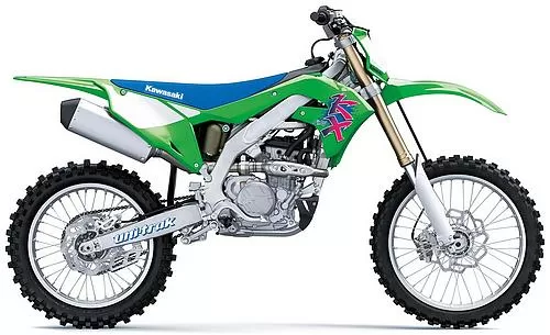 Foto de perfil del KX 250 50ème anniversaire 2024 en color verde.