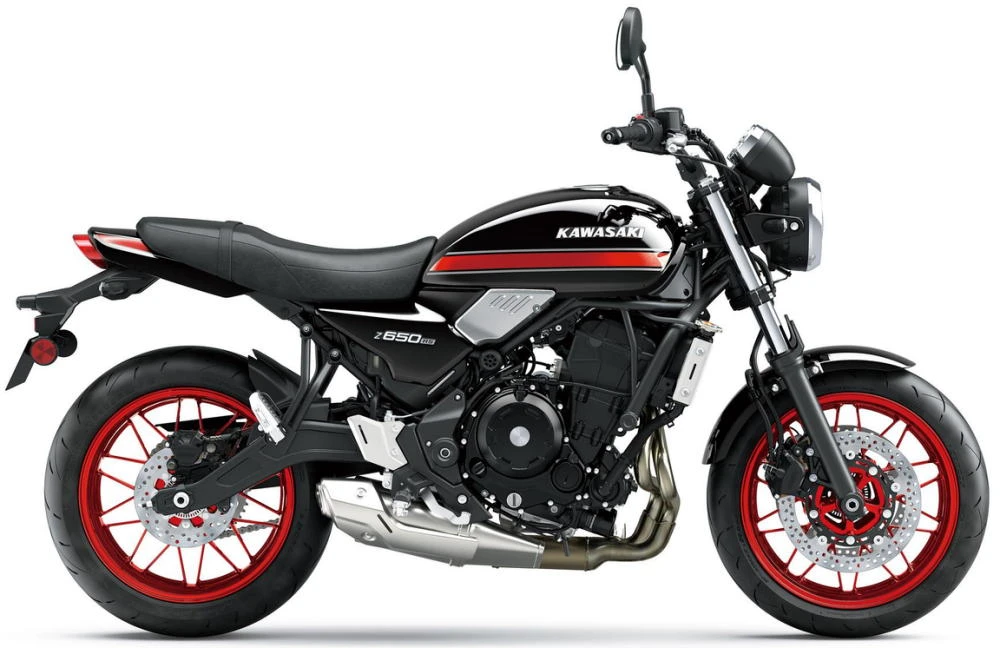Photo de profil de la Z 650 RS 2027 en couleur rouge / noir