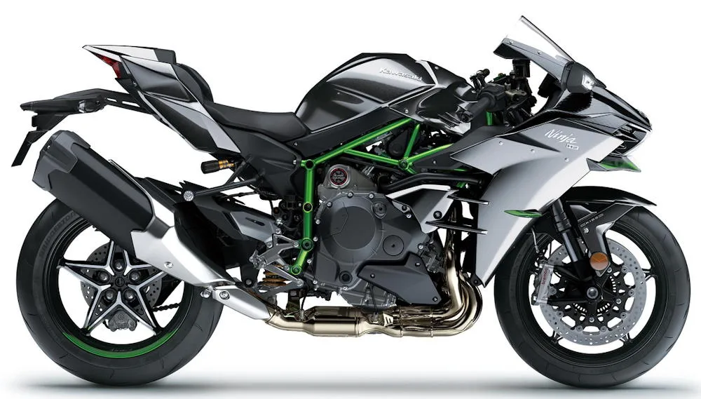 Foto de perfil del Ninja H2 Carbon 2027 en color gris / negro.