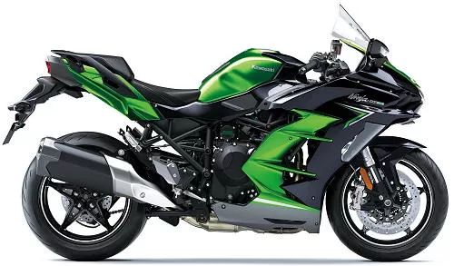 Foto de perfil del Ninja H2 SX  SE 2023 en color verde / negro.