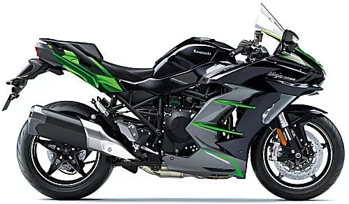 Foto de perfil del Ninja H2 SX  SE 2024 en color gris / negro.