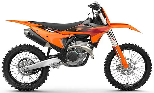 Foto de perfil del 350 SX-F 2027 en color naranja.